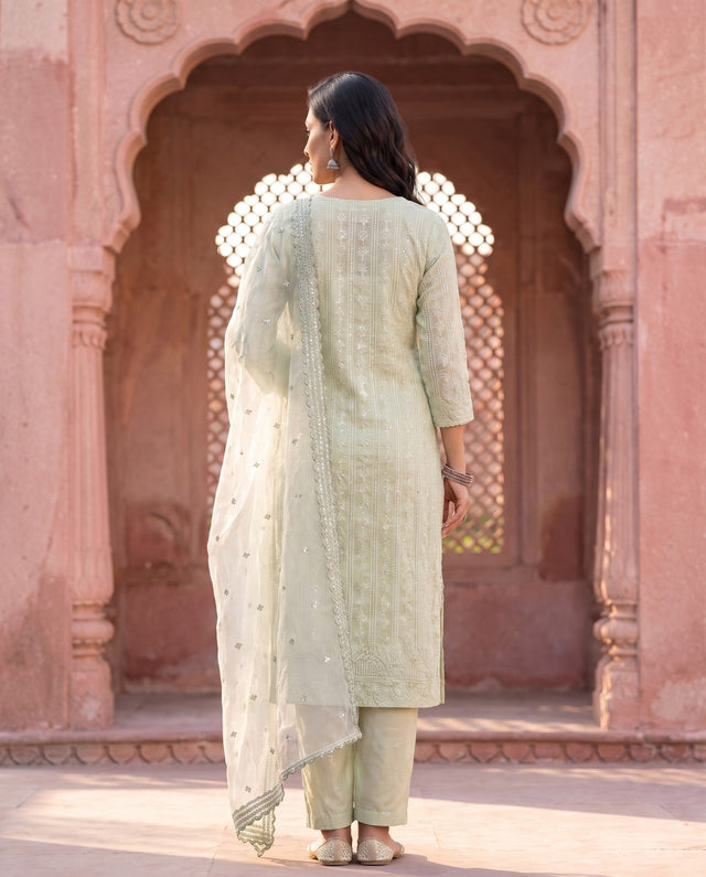 Mint Chikankari Straight Set
