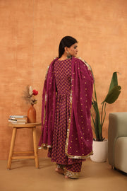 Disha Purple Hand Block Print Anarkali Set With Doriya Dupatta - view 7
