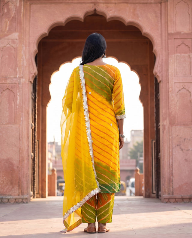 Mustard Leheriya Straight Set