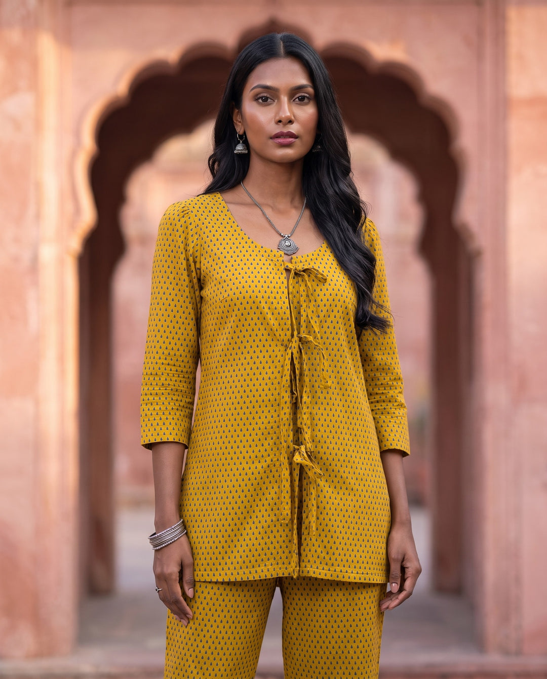 Mustard Tie-Front Booti Co-ord Set – front view
