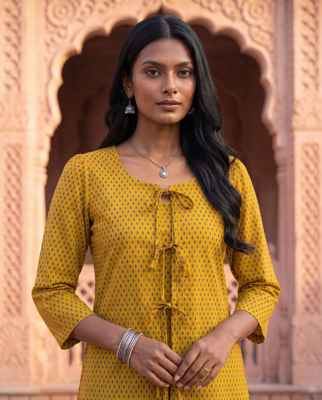 Mustard Tie-Front Booti Co-ord Set