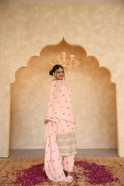 Hunar Peach Gota Lace Georgette Straight Kurta Set With Dupatta - view 5