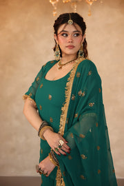 Saqi Emerald Green Georgette Embroidered Sharara Set With Dupatta - view 3