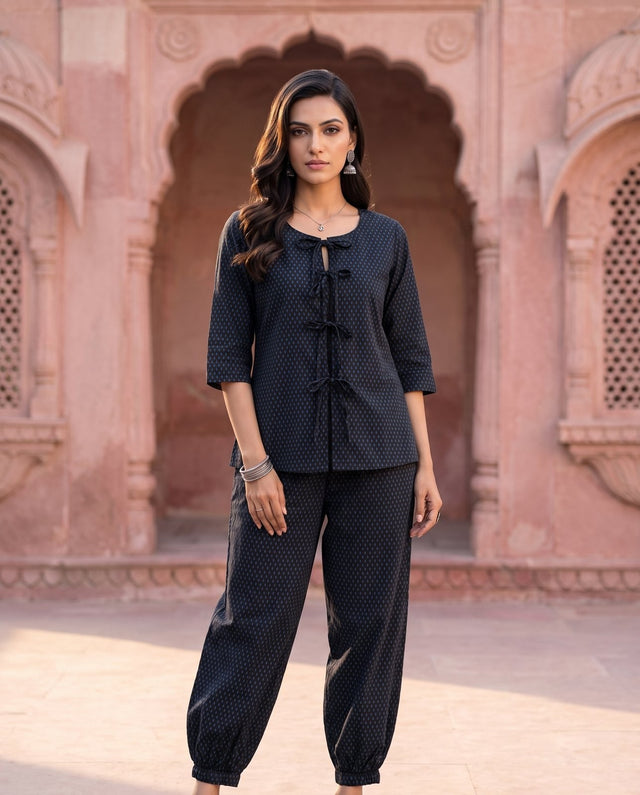 Navy Blue Tie-Front Co-ord Set