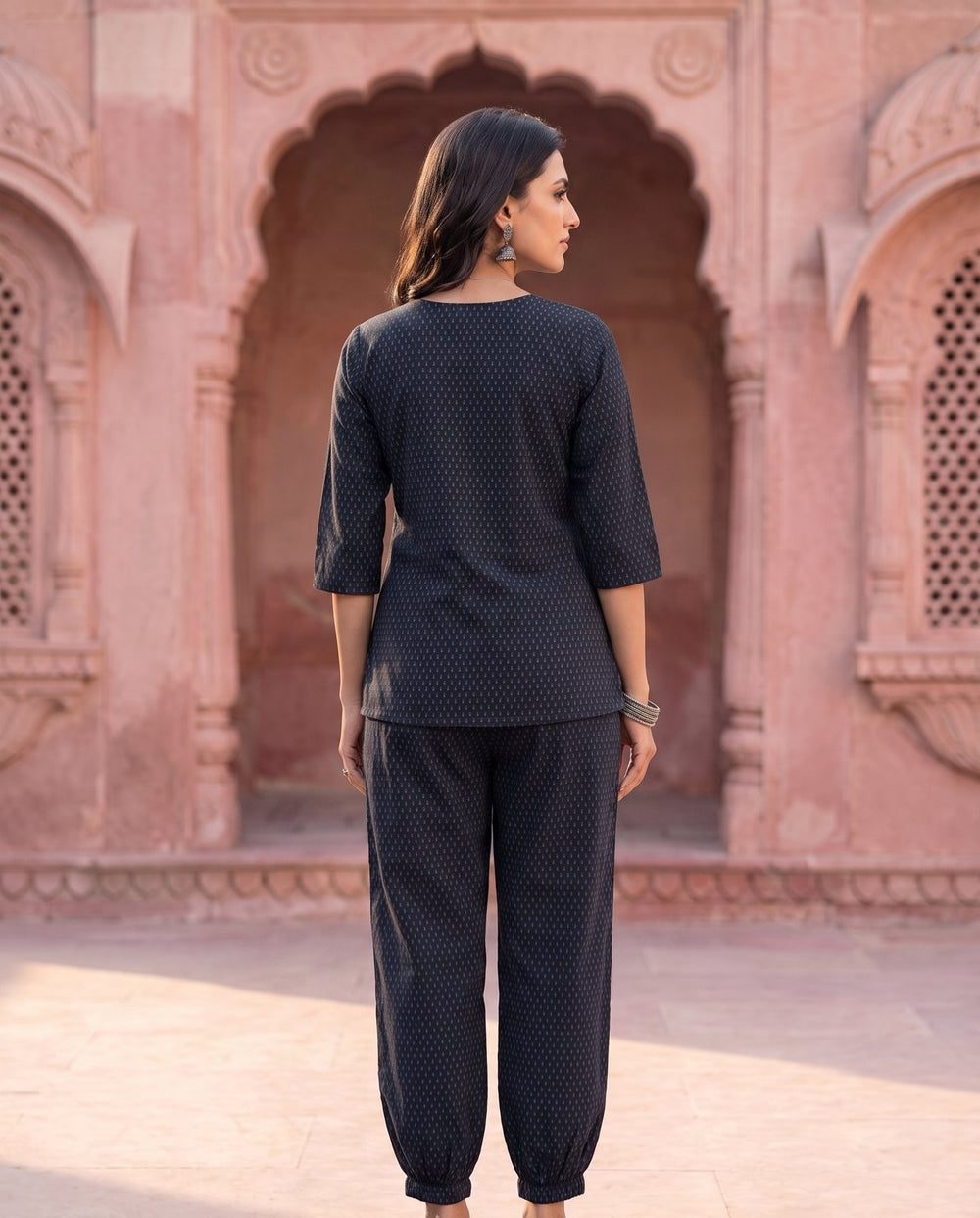 Navy Blue Tie-Front Co-ord Set – back view