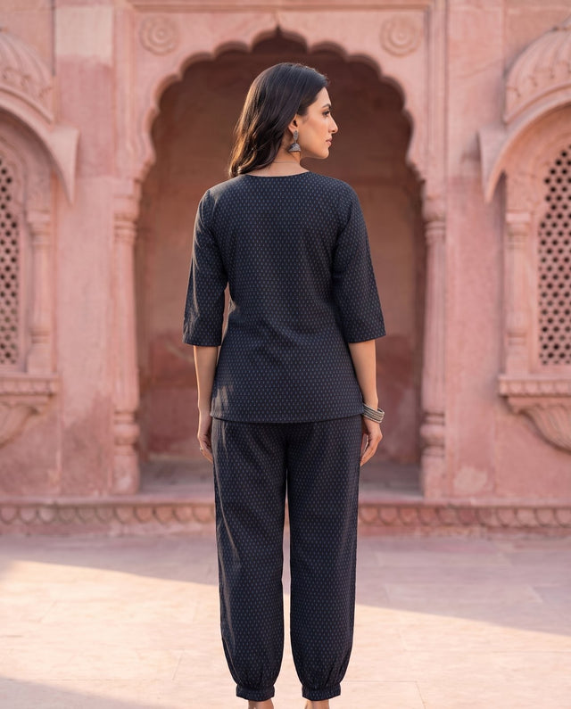 Navy Blue Tie-Front Co-ord Set