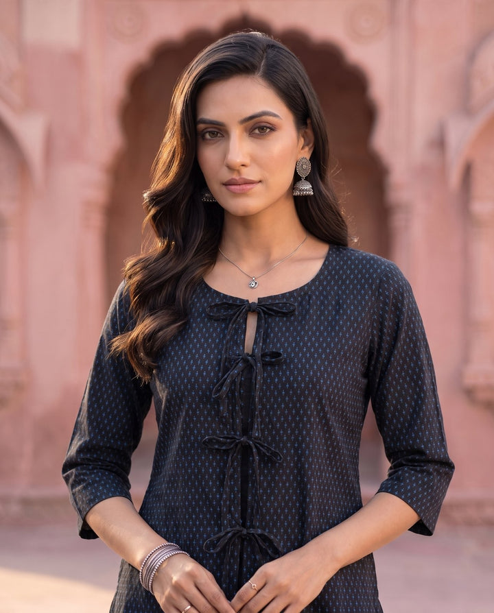 Navy Blue Tie-Front Co-ord Set – detail view