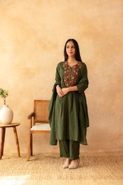Ira Olive Pure Cotton Kurta Suit Set 1