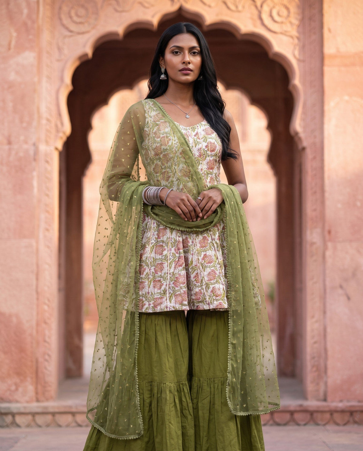 Olive Green Sharara Set