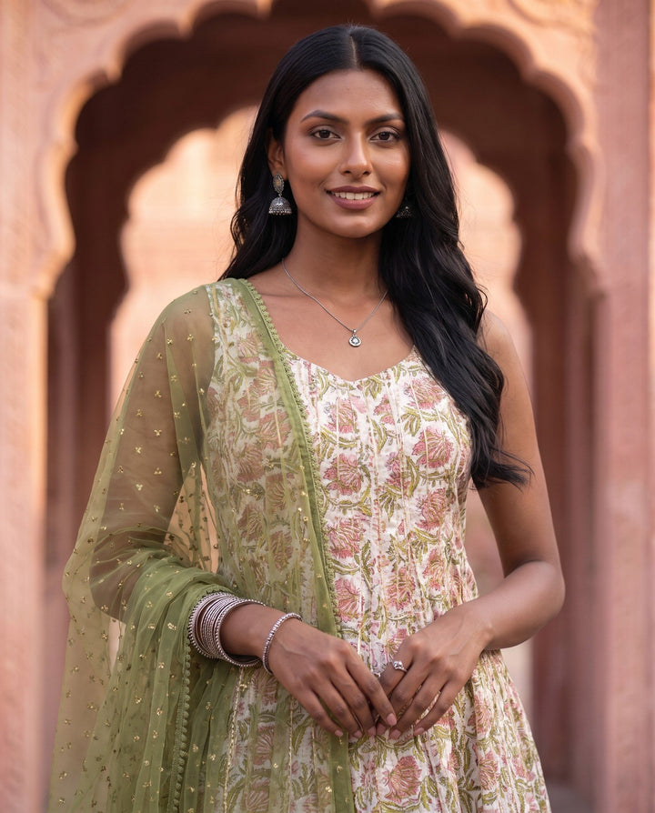 Olive Green Sharara Set – detail view