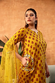 Dipti Mustard Kalidar Sharara Set With Embroidered Organza Dupatta - view 4