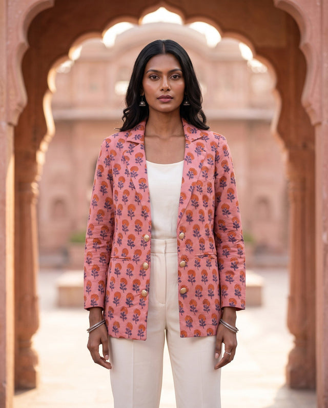 Pink Block-Print Blazer