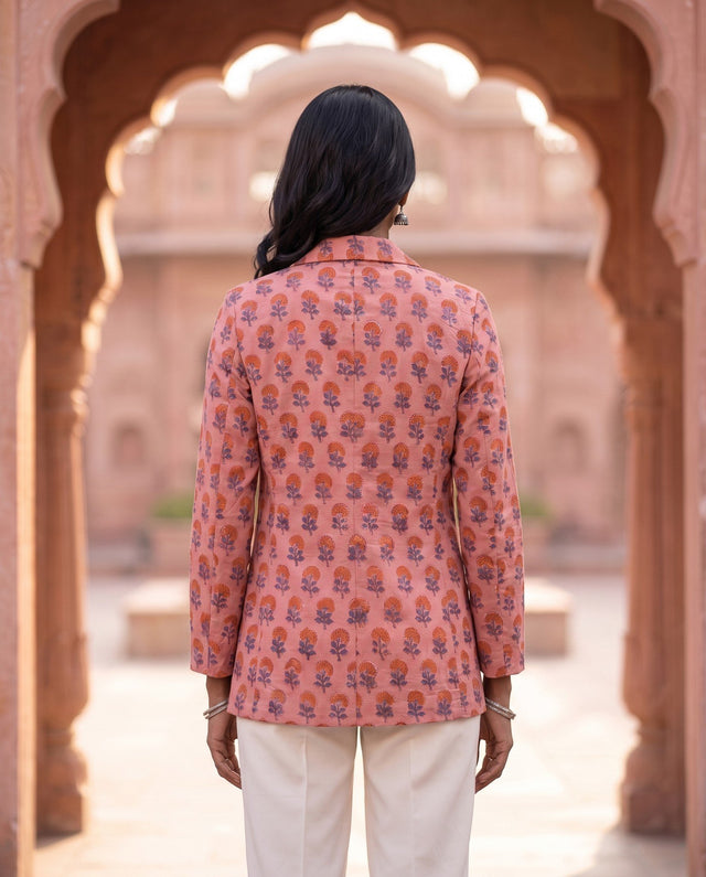 Pink Block-Print Blazer