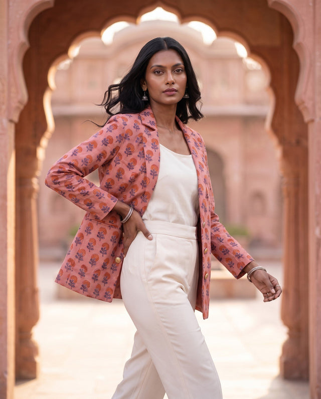 Pink Block-Print Blazer