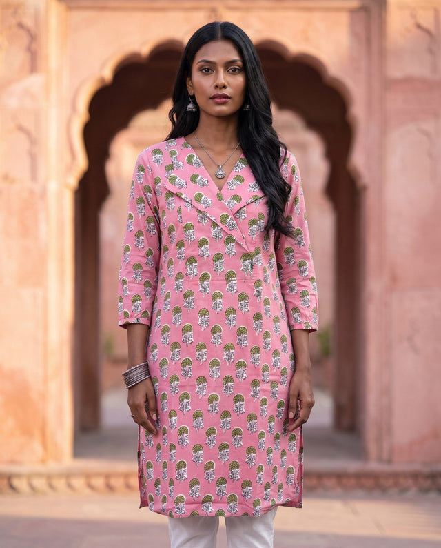 Pink Marigold Angrakha Kurta