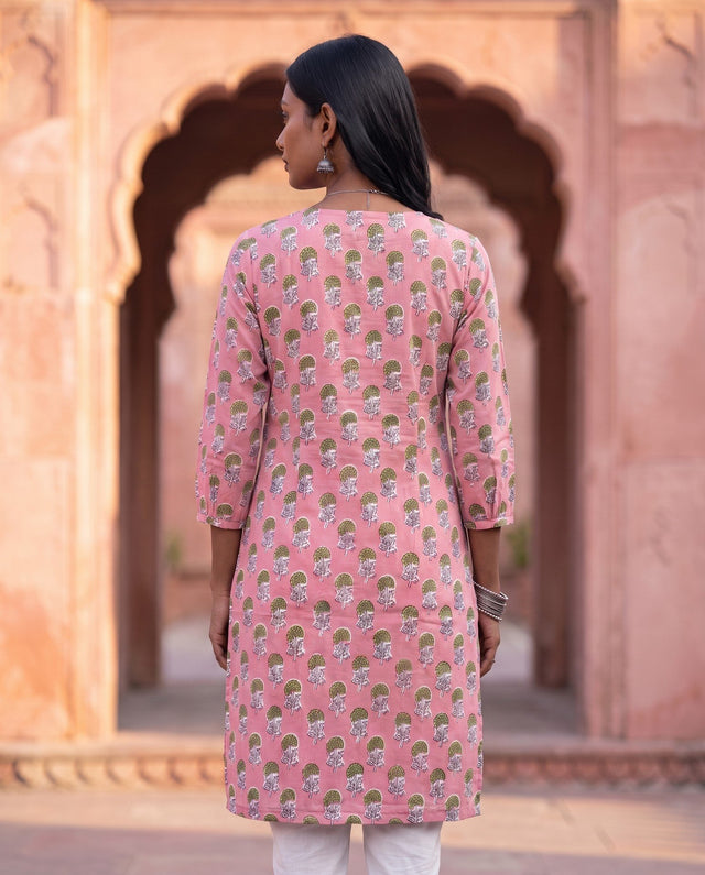 Pink Marigold Angrakha Kurta