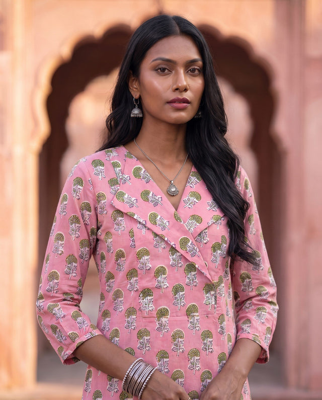 Pink Marigold Angrakha Kurta