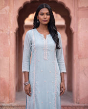 Powder Blue Pearl Kurta – detail view