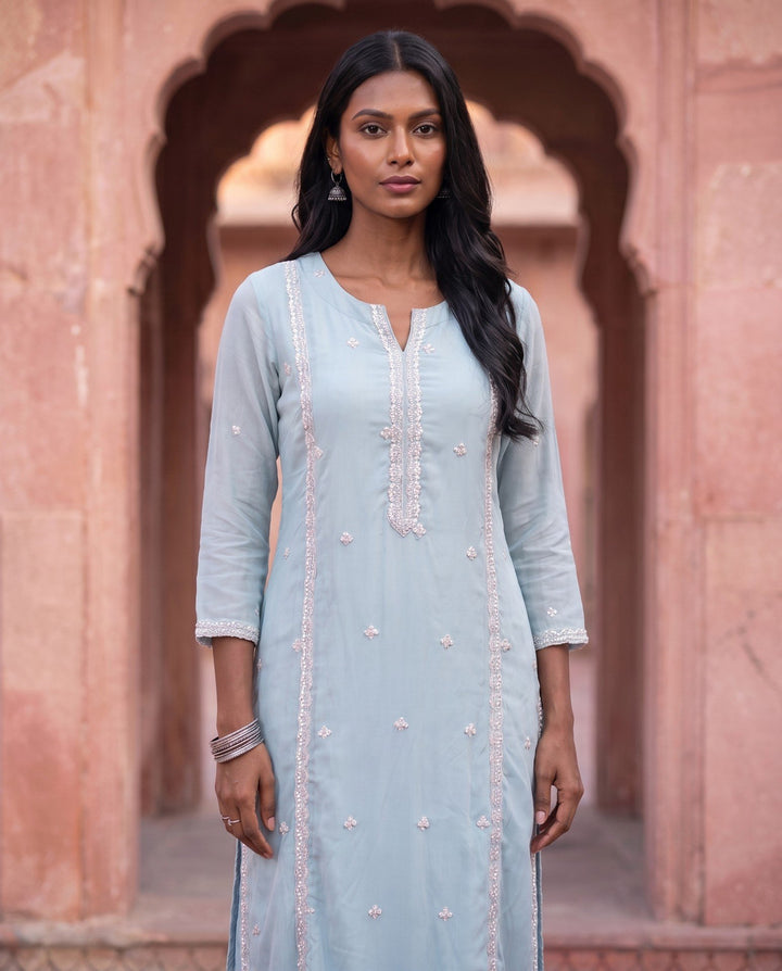 Powder Blue Pearl Kurta – detail view