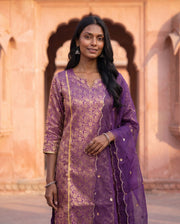 Purple Banarasi Straight Set 3