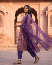 Purple Banarasi Straight Set 4