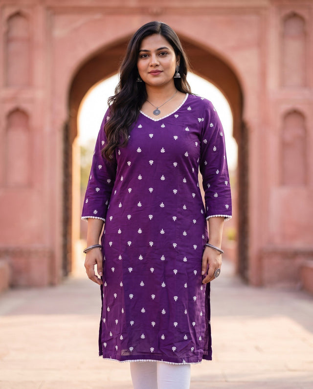 Purple Embroidered Kurta