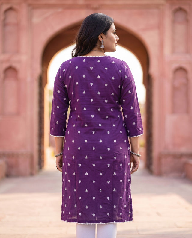 Purple Embroidered Kurta