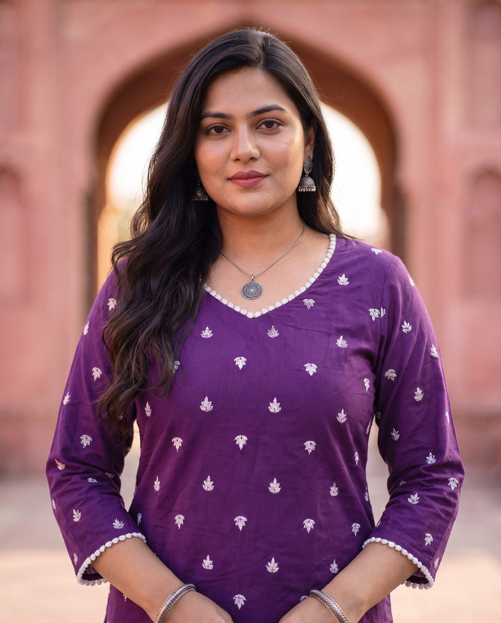 Purple Embroidered Kurta – detail view