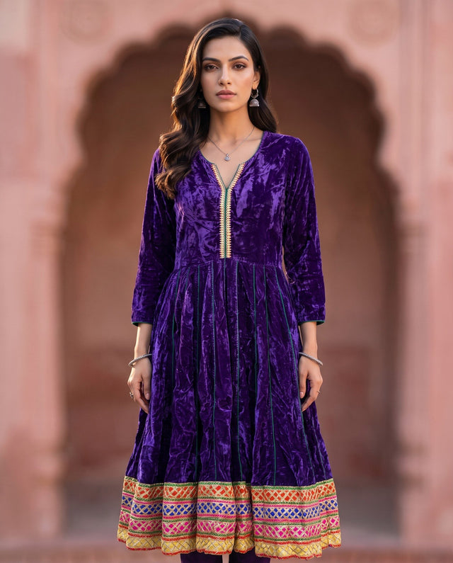 Purple Velvet Gota Anarkali