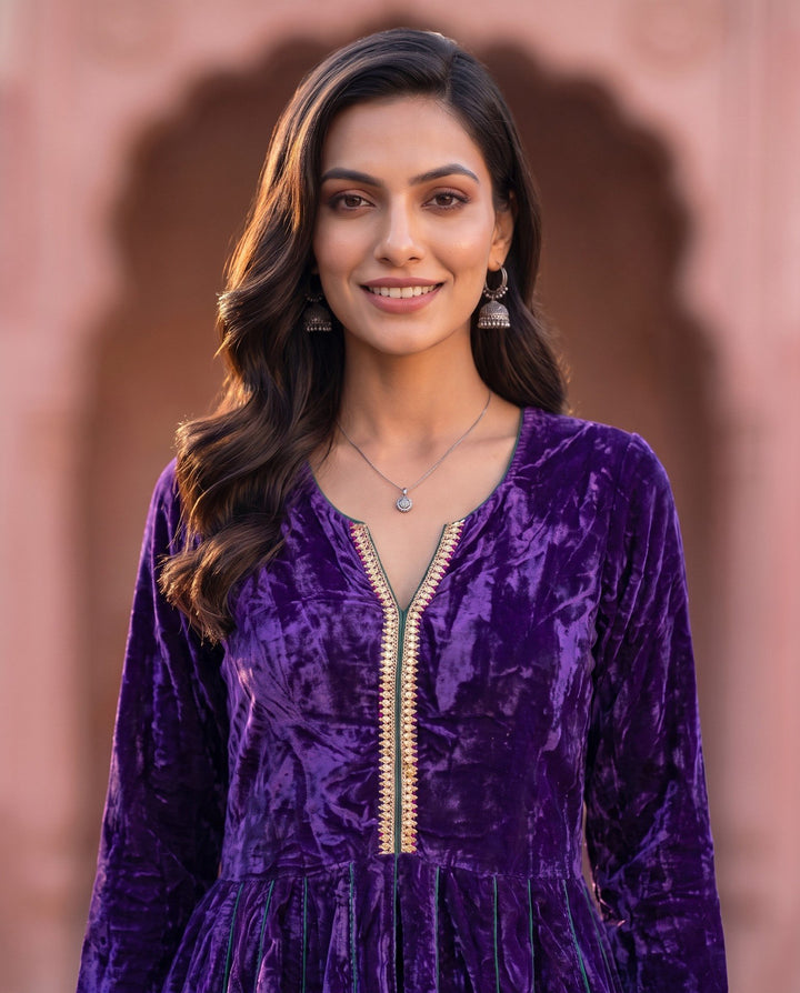 Purple Velvet Gota Anarkali – detail view