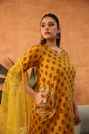 Dipti Mustard Kalidar Sharara Set With Embroidered Organza Dupatta - view 4