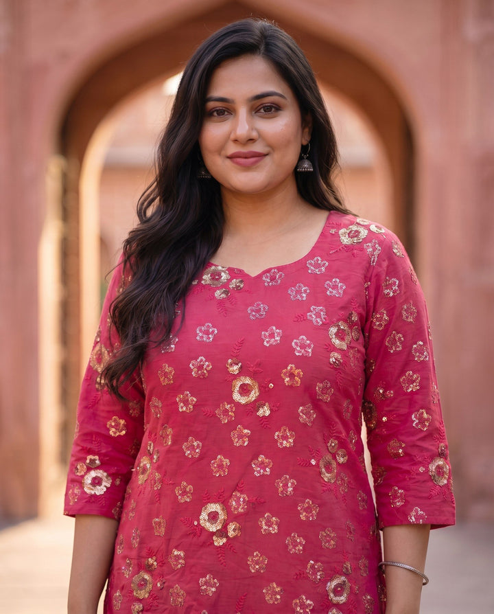 Rani Pink Sequin Kurta – detail view