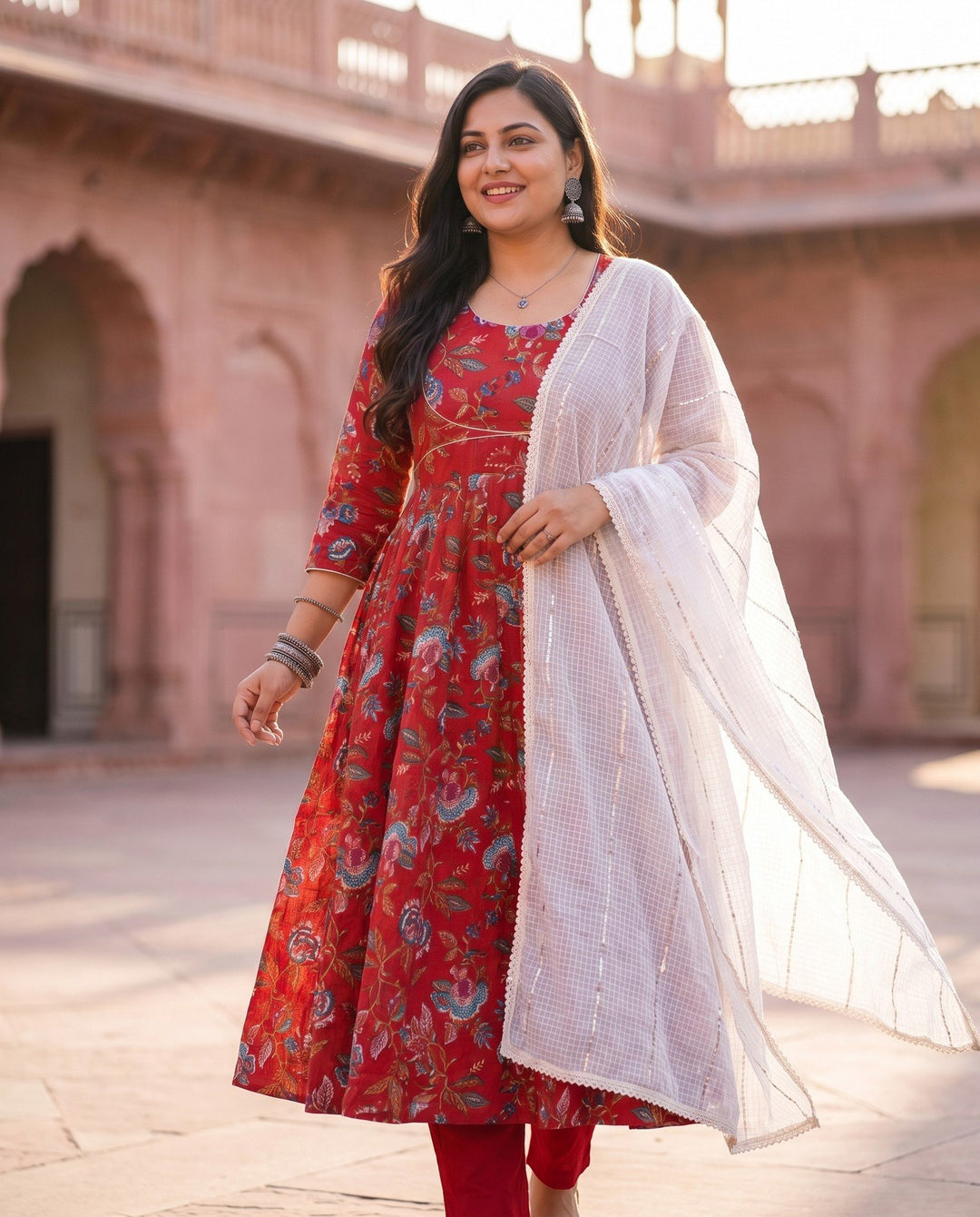 Red Floral Anarkali Set – styled look