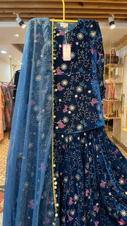 REEM BLUE VELVET LEHENGA SET 1