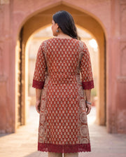 Rust Ajrakh Lace Kurta 2