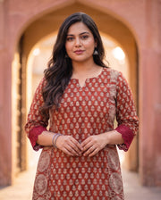Rust Ajrakh Lace Kurta 3