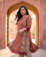 Rust Ajrakh Lace Kurta 4