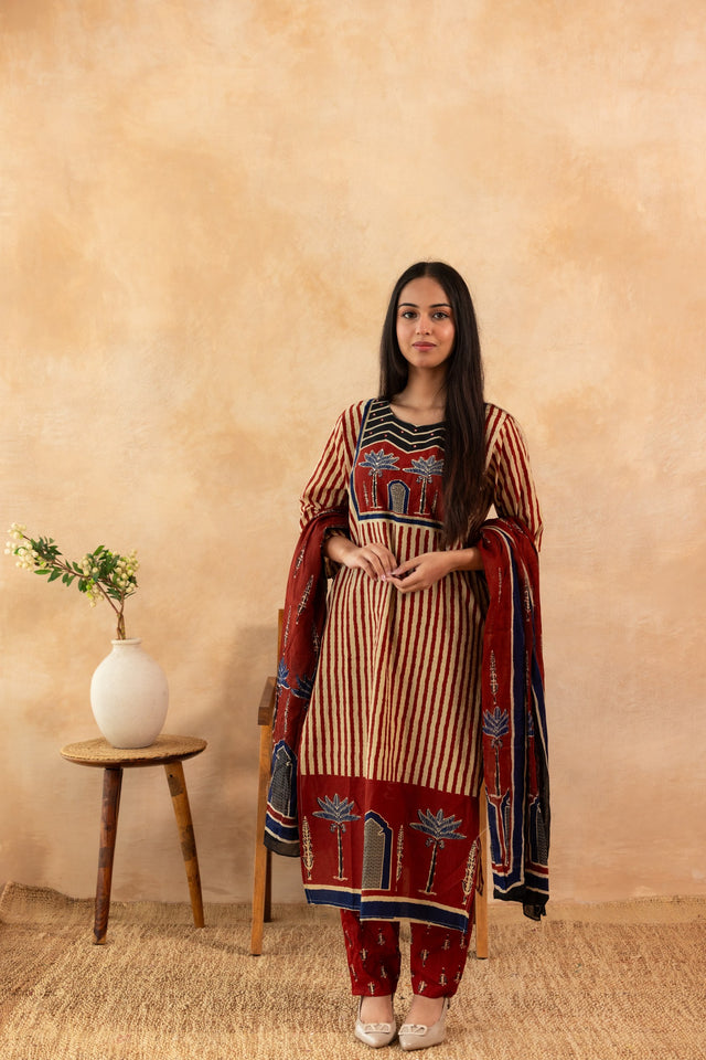 Aarna Rust Pure Cotton Kurta Suit Set