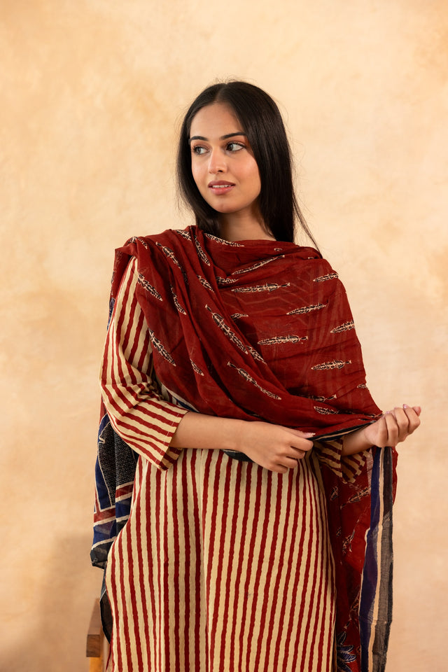 Aarna Rust Pure Cotton Kurta Suit Set