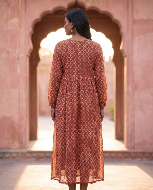 Rust Red Block-Print Kurta