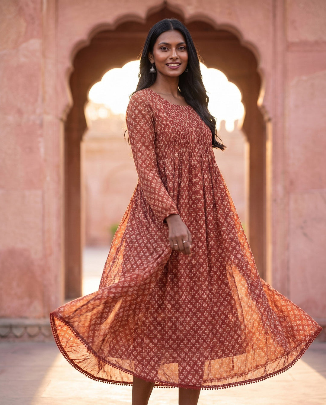 Rust Red Block-Print Kurta – styled look
