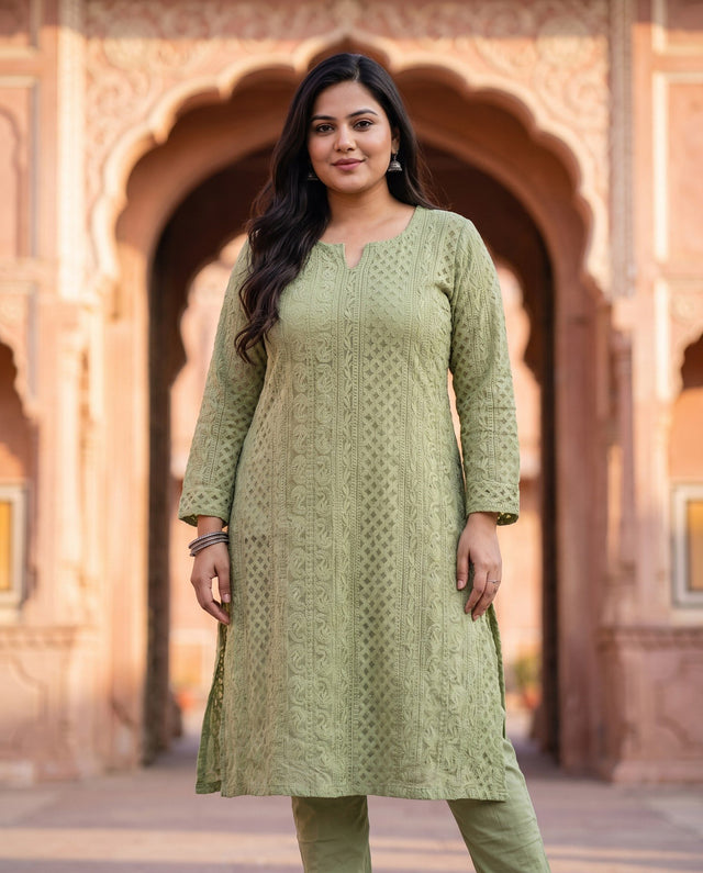 Sage Chikankari Kurta