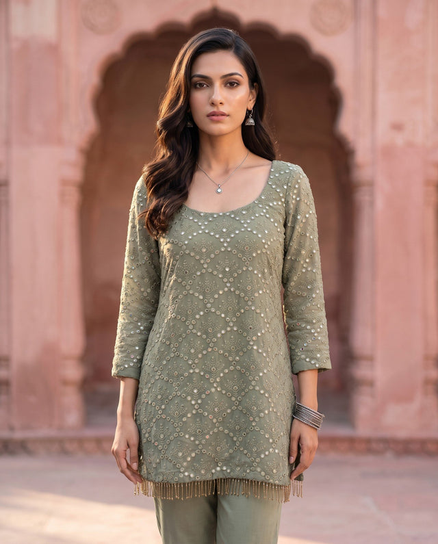 Sage Mirrorwork Kurta