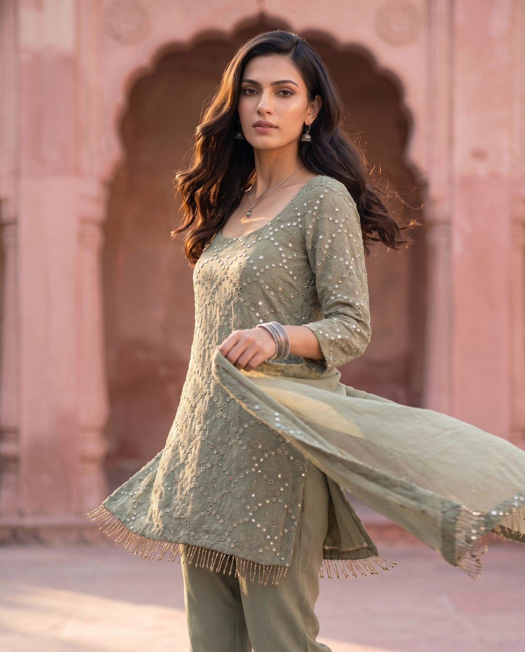 Sage Mirrorwork Kurta – styled look