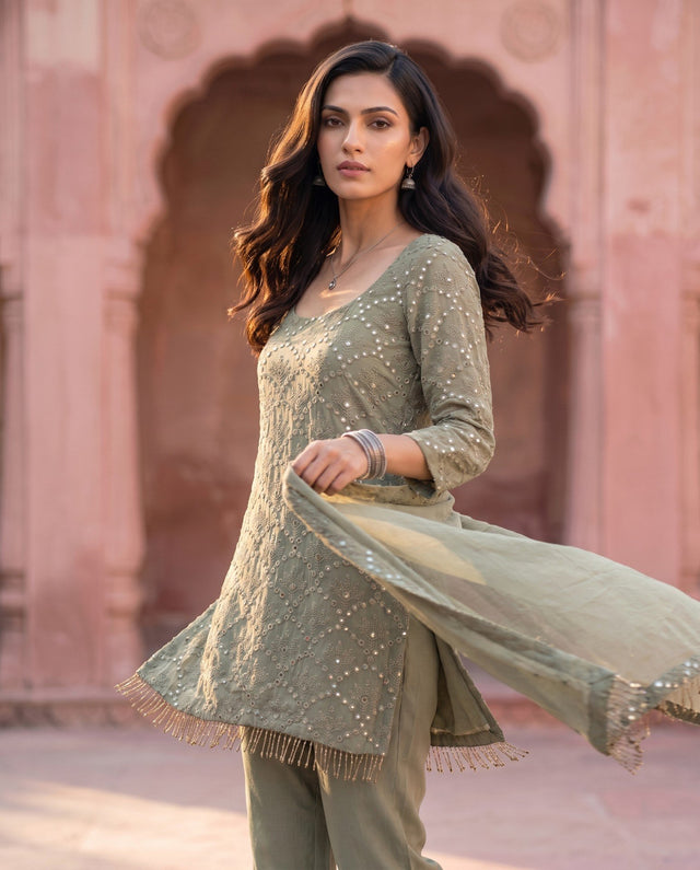 Sage Mirrorwork Kurta