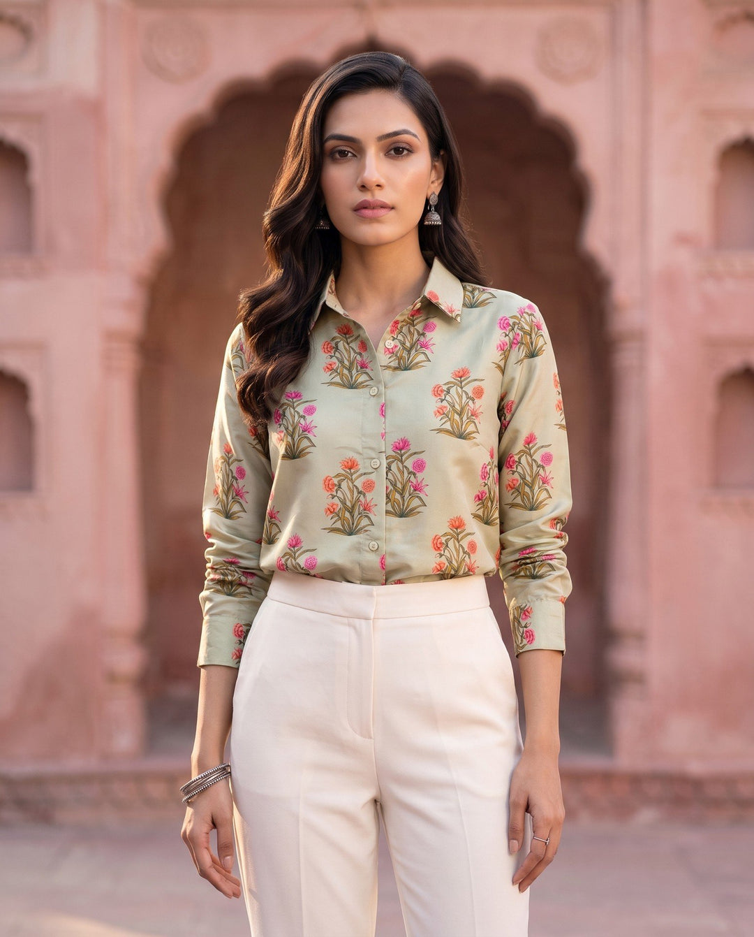 Sage Mughal Floral Shirt - front view