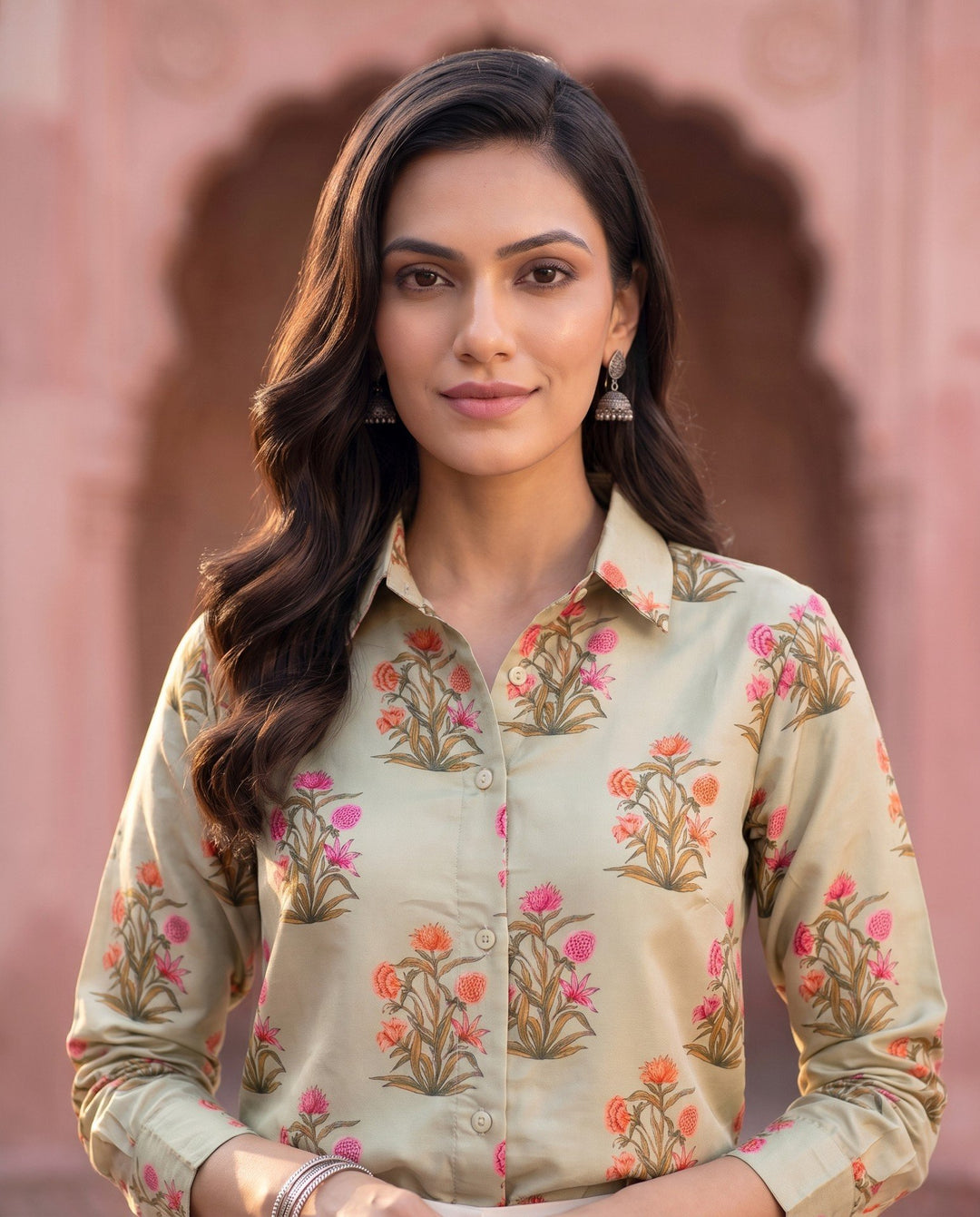 Sage Mughal Floral Shirt - detail view