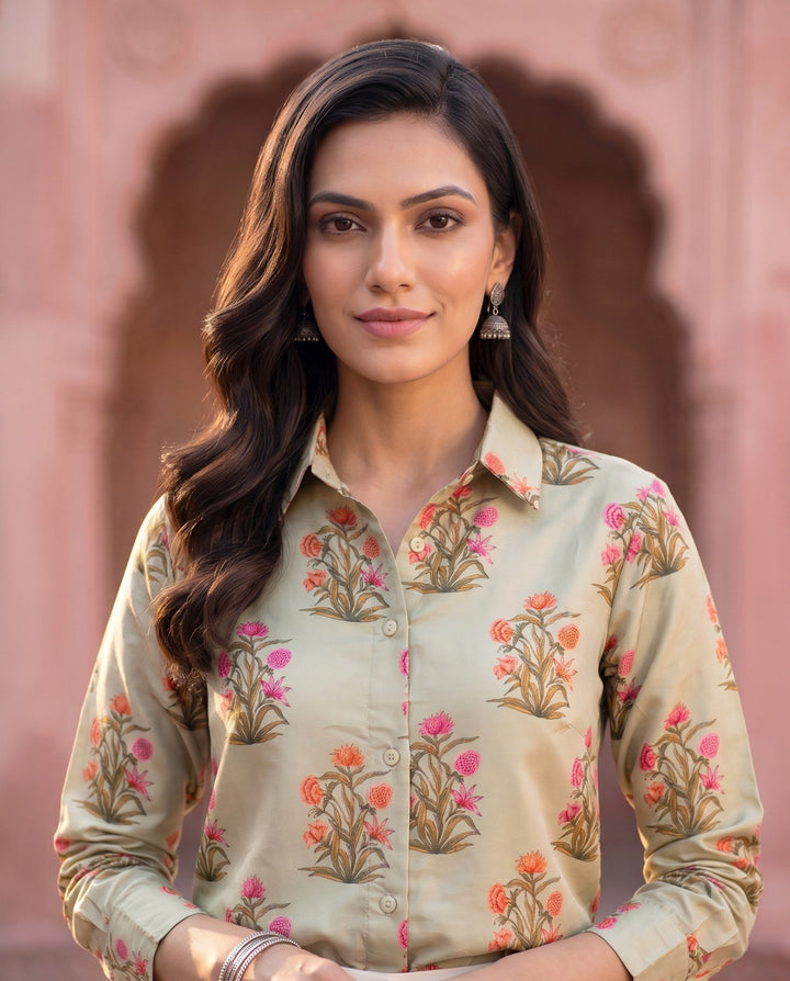 Sage Mughal Floral Shirt - detail view