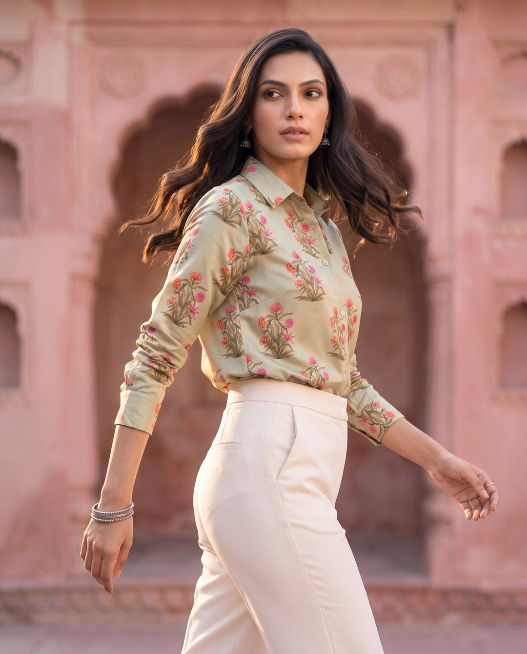 Sage Mughal Floral Shirt - styled look