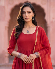 Solid Red Anarkali Set 3